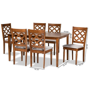Baxton Studio Baxton Studio Ramiro 7-Piece Dining Set: Modern Grey Upholstered Chairs & Walnut Brown Table Design RH336C-Grey/Walnut-7PC Dining Set