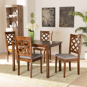 Baxton Studio Baxton Studio Ramiro 5-Piece Grey Fabric Dining Set with Walnut Finish - Modern Comfort & Style RH336C-Grey/Walnut-5PC Dining Set