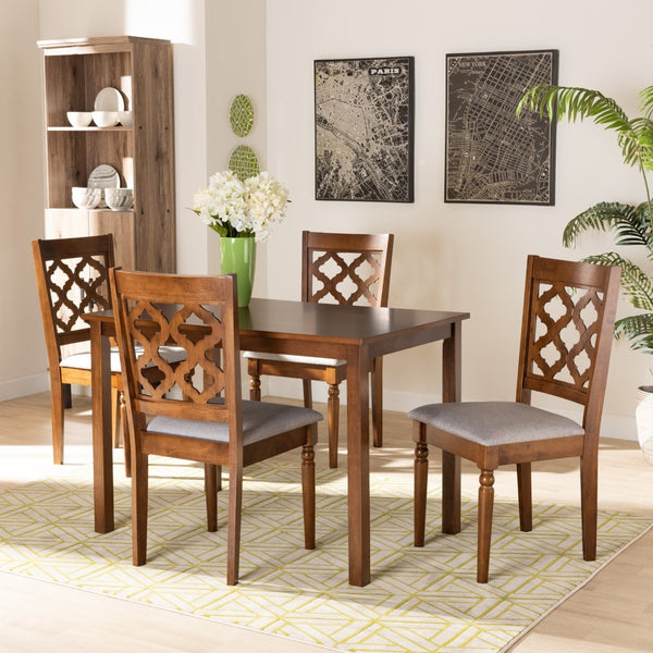 Baxton Studio Baxton Studio Ramiro 5-Piece Grey Fabric Dining Set with Walnut Finish - Modern Comfort & Style RH336C-Grey/Walnut-5PC Dining Set