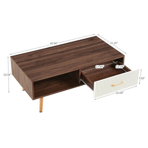 English Elm Rectangle Coffee Table With Solid Wood Legs & Sliding Drawer - Modern Walnut Design For Living Room W1265P236879-GIGA