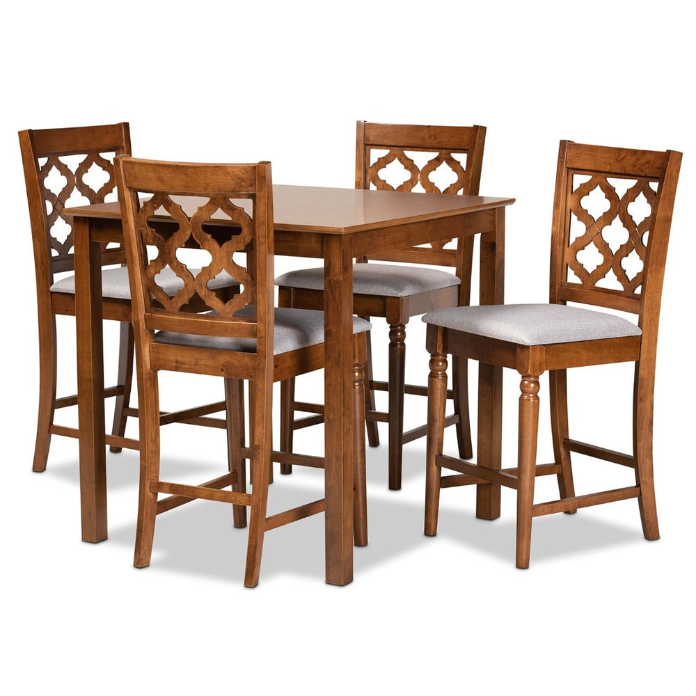 Baxton Studio Baxton Studio Ramiro 5-Piece Pub Set - Modern Grey Upholstered Stools & Walnut Wood Table for Style RH336P-Grey/Walnut-5PC Pub Set