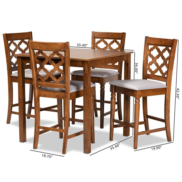 Baxton Studio Baxton Studio Ramiro 5-Piece Pub Set - Modern Grey Upholstered Stools & Walnut Wood Table for Style RH336P-Grey/Walnut-5PC Pub Set