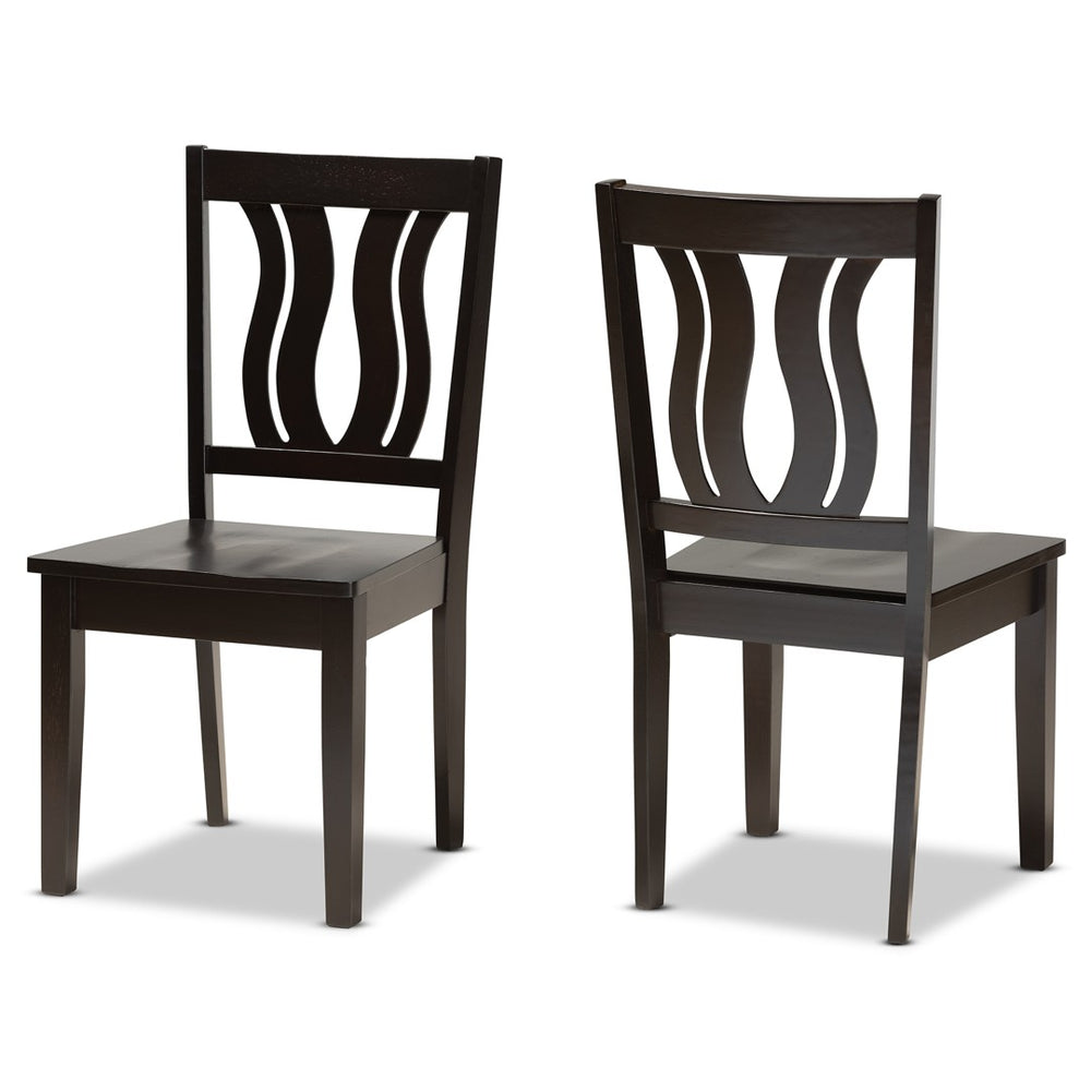 Baxton Studio Baxton Studio Modern Dining Chair Set - Stylish Solid Oak Design with Scoop Seat & Geometric Back Fenton Dark RH338C-Dark Brown Wood Scoop Seat-DC-2PK