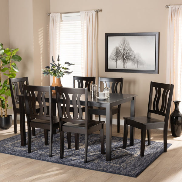 Baxton Studio Baxton Studio 7-Piece Modern Dining Set with Geometric Chairs for Elegant Dining Experiences Zamira Dark Zamira-Dark Brown-7PC Dining Set