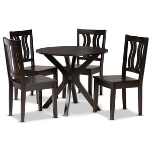 Baxton Studio Baxton Studio Modern 5-Piece Dining Set with Dark Brown Wood, Geometric Design & Comfort Seating Mare Dark 5-Piece Mare-Dark Brown-5PC Dining Set