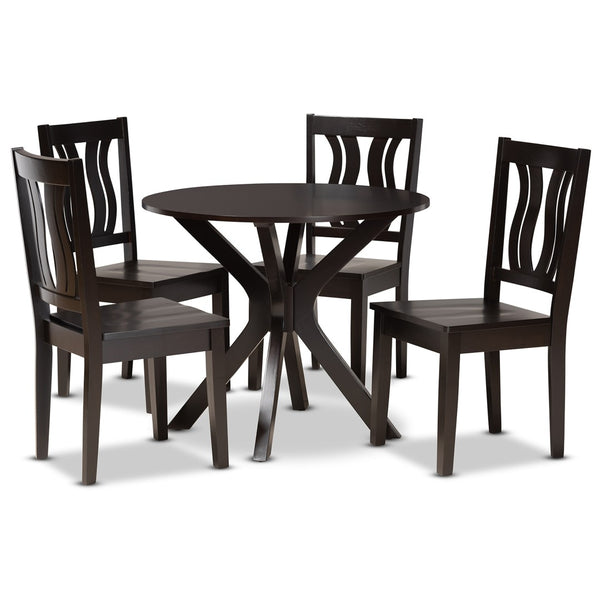 Baxton Studio Baxton Studio Modern 5-Piece Dining Set with Dark Brown Wood, Geometric Design & Comfort Seating Mare Dark 5-Piece Mare-Dark Brown-5PC Dining Set