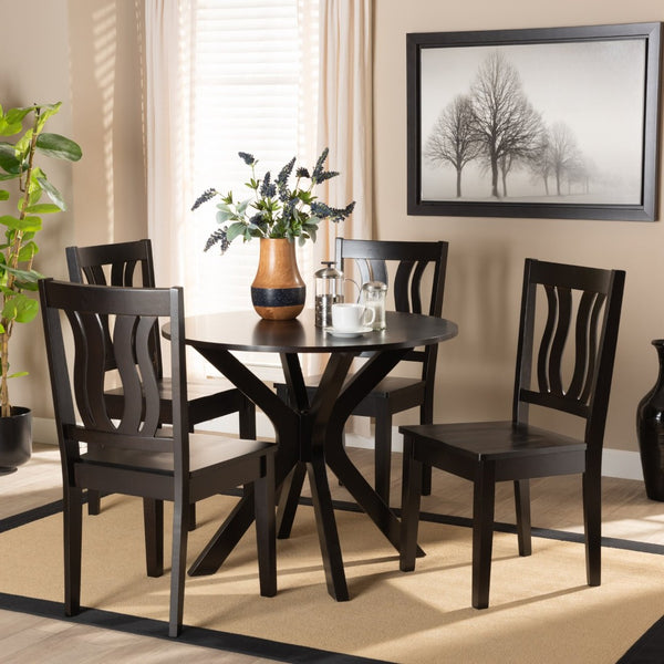 Baxton Studio Baxton Studio Modern 5-Piece Dining Set with Dark Brown Wood, Geometric Design & Comfort Seating Mare Dark 5-Piece Mare-Dark Brown-5PC Dining Set