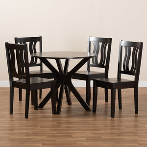 Baxton Studio Baxton Studio Modern 5-Piece Dining Set with Dark Brown Wood, Geometric Design & Comfort Seating Mare Dark 5-Piece Mare-Dark Brown-5PC Dining Set