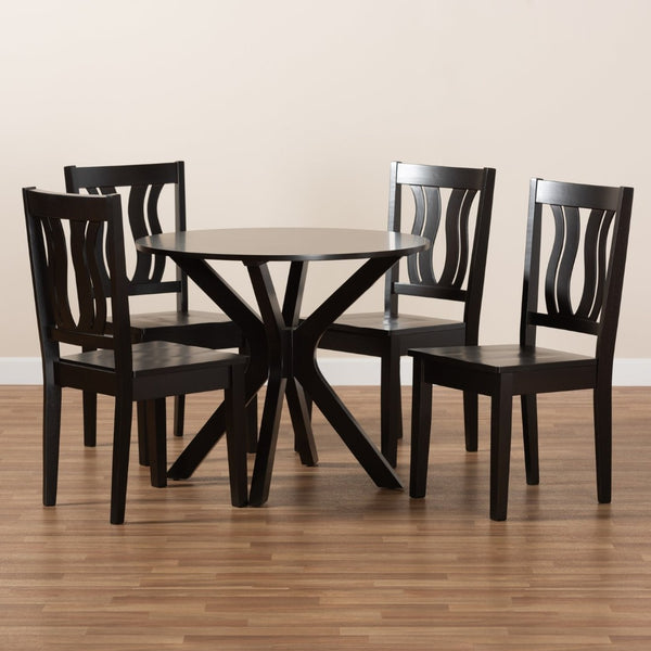 Baxton Studio Baxton Studio Modern 5-Piece Dining Set with Dark Brown Wood, Geometric Design & Comfort Seating Mare Dark 5-Piece Mare-Dark Brown-5PC Dining Set