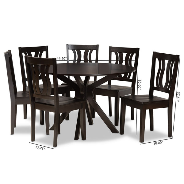 Baxton Studio Baxton Studio Mare 7-Piece Dining Set: Modern Dark Brown Wood Table & Elegant Geometric Chairs Mare-Dark Brown-7PC Dining Set