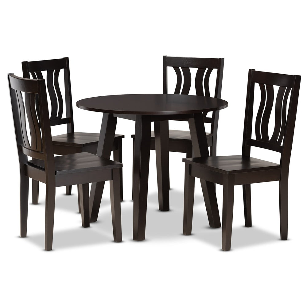 Baxton Studio Baxton Anesa 5-Piece Dark Brown Dining Set - Modern Elegance with Geometric Chairs for Cozy Dining Anesa-Dark Brown-5PC Dining Set