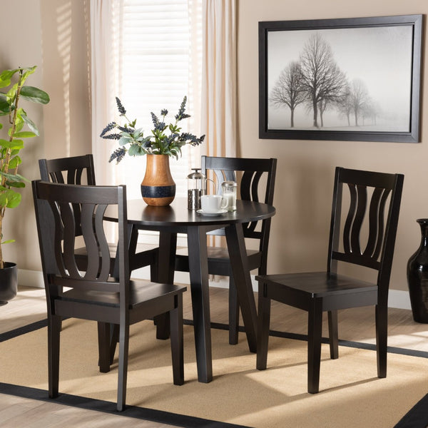 Baxton Studio Baxton Anesa 5-Piece Dark Brown Dining Set - Modern Elegance with Geometric Chairs for Cozy Dining Anesa-Dark Brown-5PC Dining Set