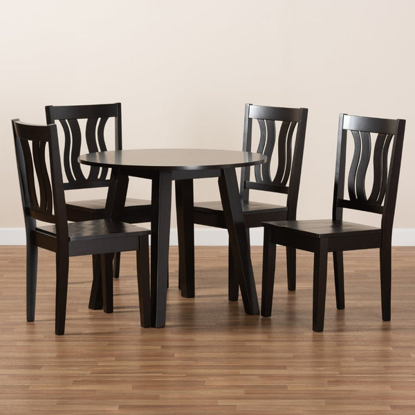 Baxton Studio Baxton Anesa 5-Piece Dark Brown Dining Set - Modern Elegance with Geometric Chairs for Cozy Dining Anesa-Dark Brown-5PC Dining Set