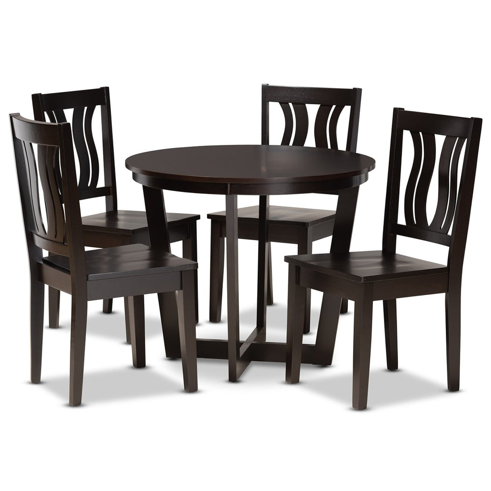 Baxton Studio Baxton Elodia 5-Piece Modern Dining Set - Dark Brown Wood Table & Scoop Chairs for Stylish Spaces Elodia-Dark Brown-5PC Dining Set