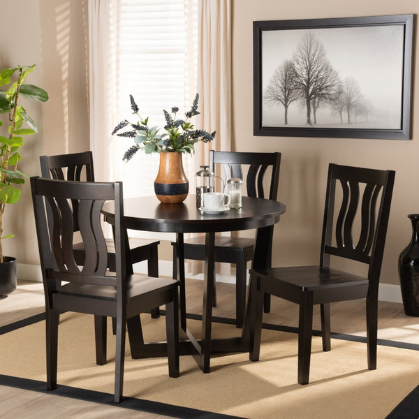 Baxton Studio Baxton Elodia 5-Piece Modern Dining Set - Dark Brown Wood Table & Scoop Chairs for Stylish Spaces Elodia-Dark Brown-5PC Dining Set