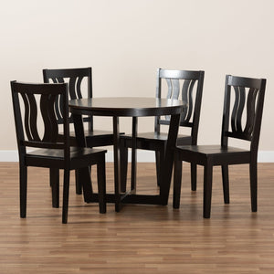 Baxton Studio Baxton Elodia 5-Piece Modern Dining Set - Dark Brown Wood Table & Scoop Chairs for Stylish Spaces Elodia-Dark Brown-5PC Dining Set