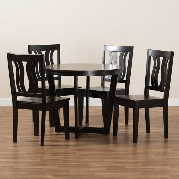 Baxton Studio Baxton Elodia 5-Piece Modern Dining Set - Dark Brown Wood Table & Scoop Chairs for Stylish Spaces Elodia-Dark Brown-5PC Dining Set