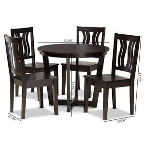 Baxton Studio Baxton Elodia 5-Piece Modern Dining Set - Dark Brown Wood Table & Scoop Chairs for Stylish Spaces Elodia-Dark Brown-5PC Dining Set