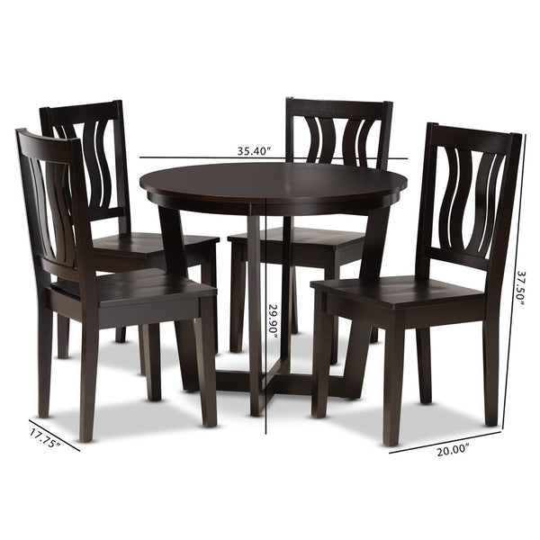 Baxton Studio Baxton Elodia 5-Piece Modern Dining Set - Dark Brown Wood Table & Scoop Chairs for Stylish Spaces Elodia-Dark Brown-5PC Dining Set