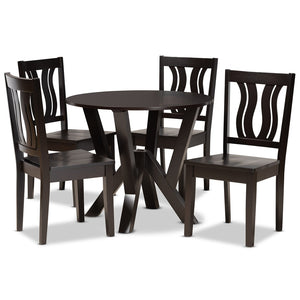 Baxton Studio Baxton Studio Noelia 5-Piece Modern Dining Set - Dark Brown Wood, Sculptural Chairs & Round Table Noelia-Dark Brown-5PC Dining Set