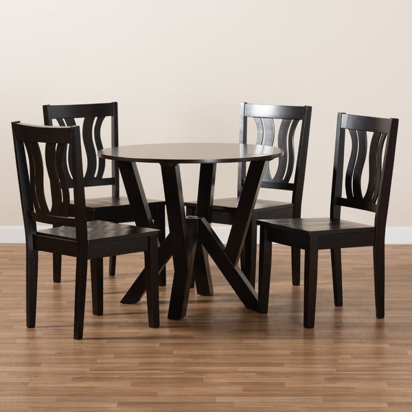 Baxton Studio Baxton Studio Noelia 5-Piece Modern Dining Set - Dark Brown Wood, Sculptural Chairs & Round Table Noelia-Dark Brown-5PC Dining Set