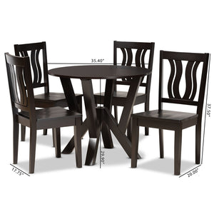 Baxton Studio Baxton Studio Noelia 5-Piece Modern Dining Set - Dark Brown Wood, Sculptural Chairs & Round Table Noelia-Dark Brown-5PC Dining Set