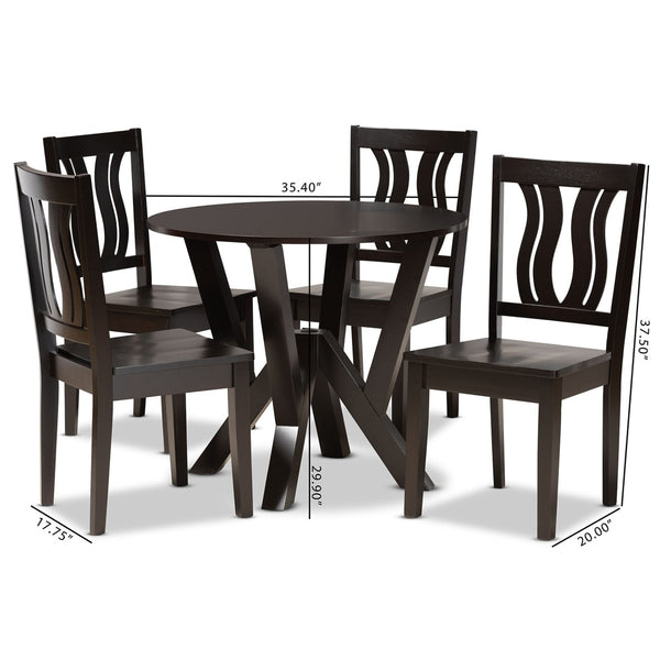 Baxton Studio Baxton Studio Noelia 5-Piece Modern Dining Set - Dark Brown Wood, Sculptural Chairs & Round Table Noelia-Dark Brown-5PC Dining Set