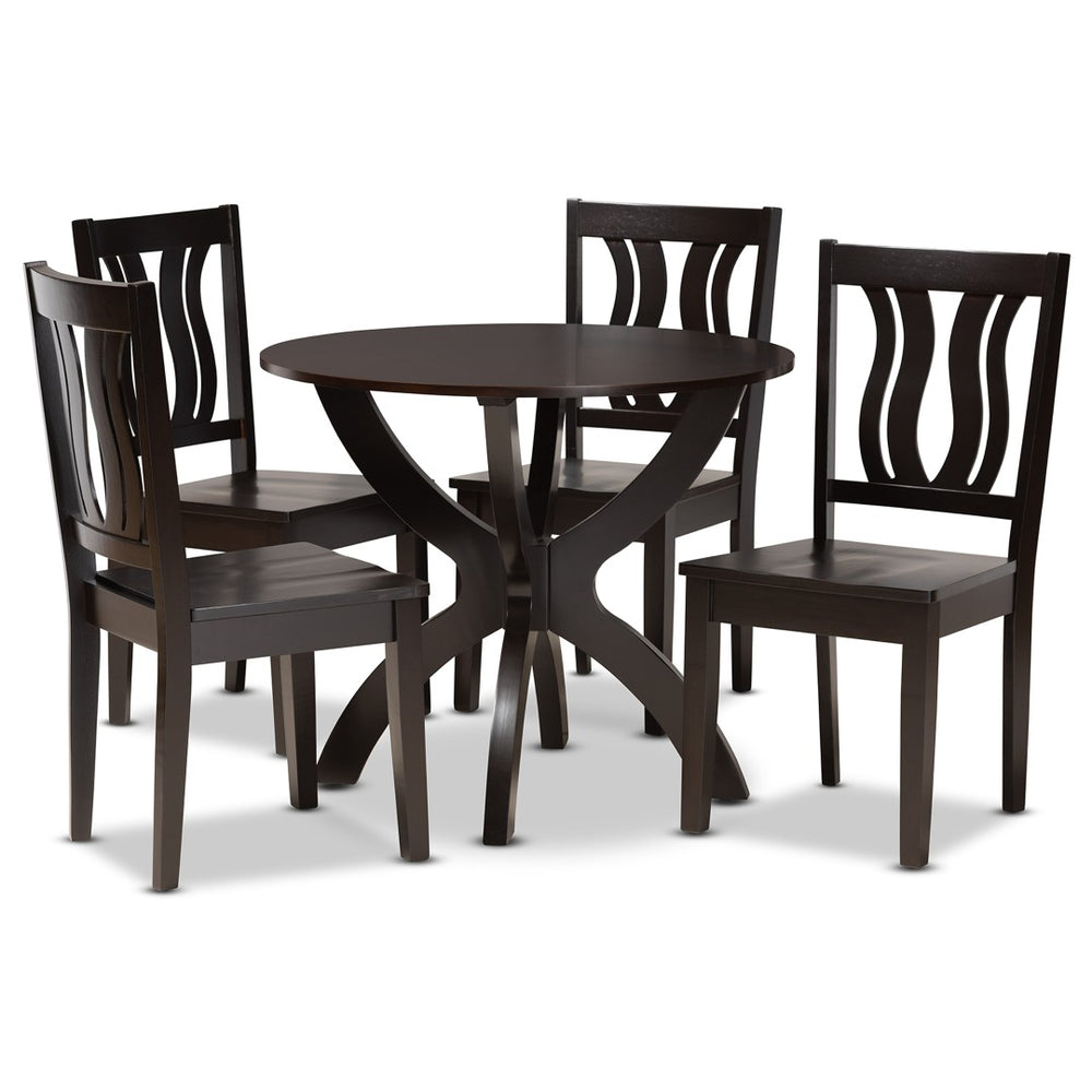 Baxton Studio Baxton Karla Modern 5-Piece Dining Set: Stylish Dark Brown Wood Table & Sculptural Chairs for Cozy Spaces Karla-Dark Brown-5PC Dining Set