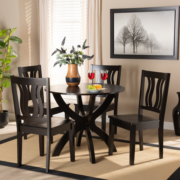 Baxton Studio Baxton Karla Modern 5-Piece Dining Set: Stylish Dark Brown Wood Table & Sculptural Chairs for Cozy Spaces Karla-Dark Brown-5PC Dining Set
