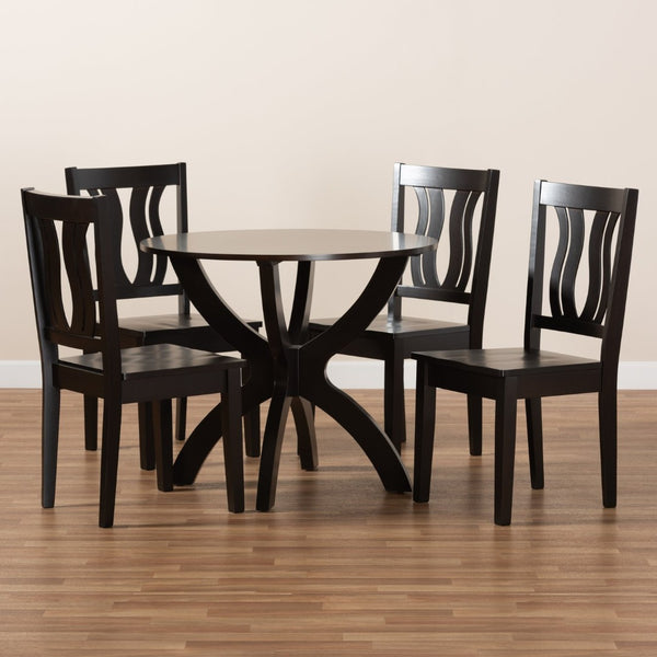 Baxton Studio Baxton Karla Modern 5-Piece Dining Set: Stylish Dark Brown Wood Table & Sculptural Chairs for Cozy Spaces Karla-Dark Brown-5PC Dining Set