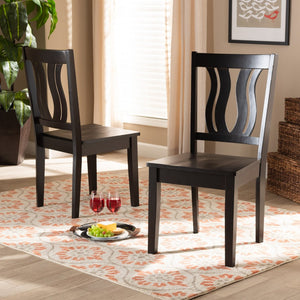 Baxton Studio Baxton Studio Modern Dining Chair Set - Stylish Solid Oak Design with Scoop Seat & Geometric Back Fenton Dark RH338C-Dark Brown Wood Scoop Seat-DC-2PK