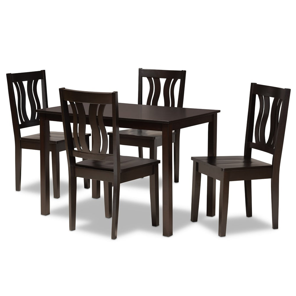 Baxton Studio Baxton Studio 7-Piece Modern Dining Set with Geometric Chairs for Elegant Dining Experiences Zamira Dark 5-Piece Zamira-Dark Brown-5PC Dining Set