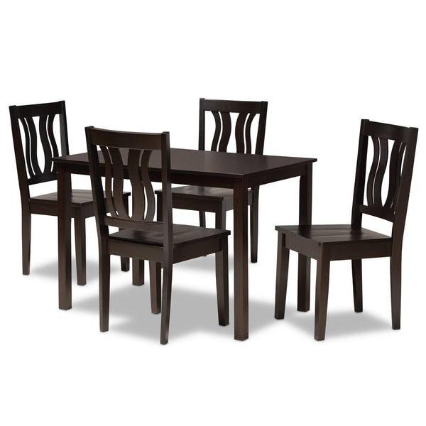 Baxton Studio Baxton Studio 7-Piece Modern Dining Set with Geometric Chairs for Elegant Dining Experiences Zamira Dark 5-Piece Zamira-Dark Brown-5PC Dining Set