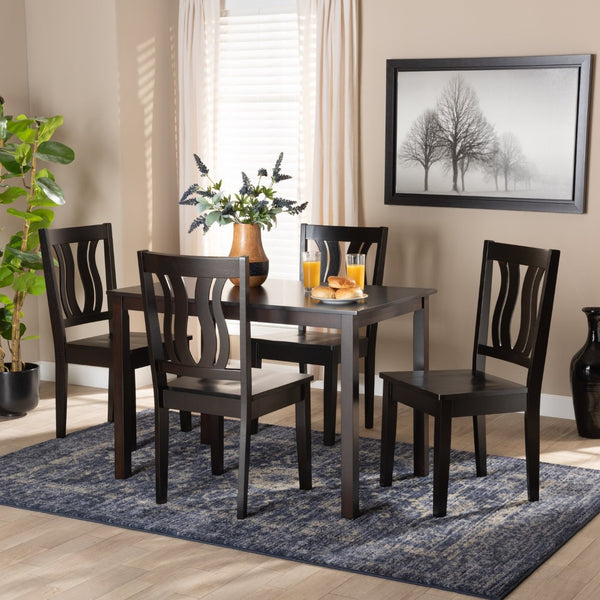 Baxton Studio Baxton Studio 7-Piece Modern Dining Set with Geometric Chairs for Elegant Dining Experiences Zamira Dark 5-Piece Zamira-Dark Brown-5PC Dining Set