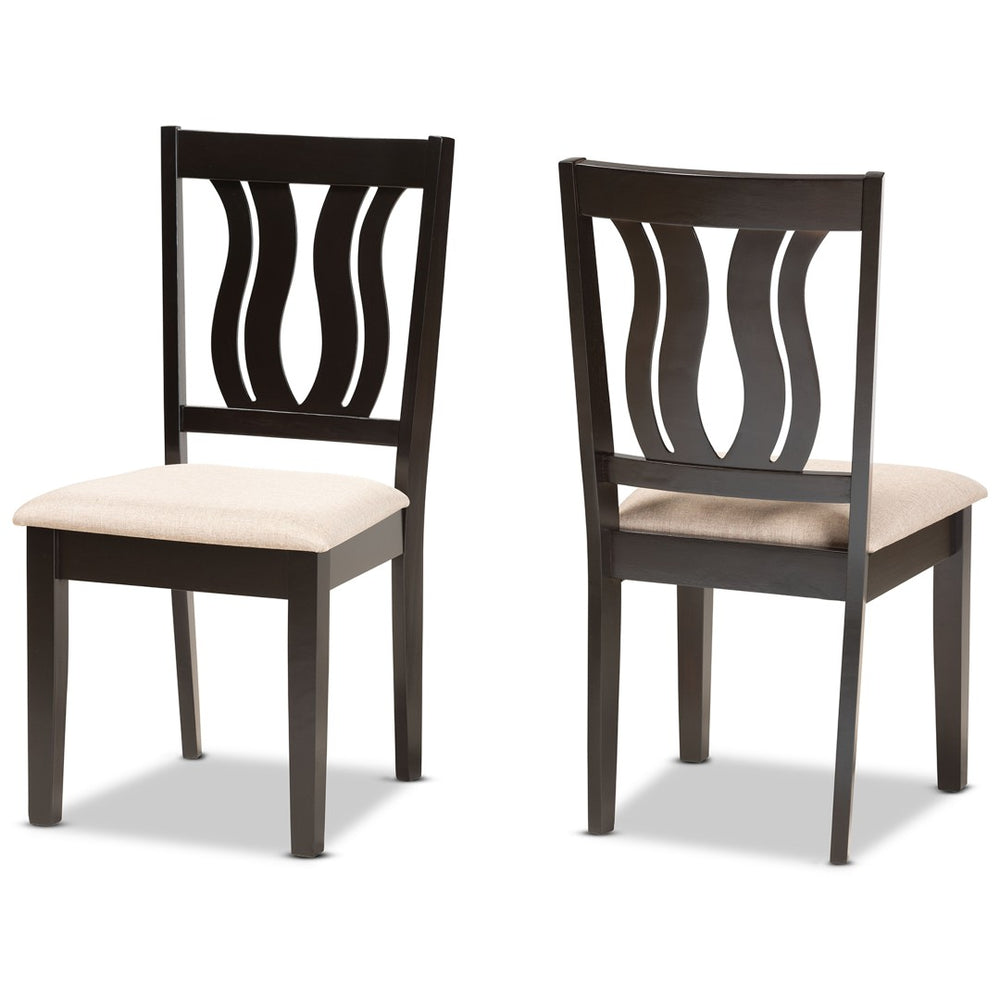 Baxton Studio Baxton Fenton Modern Dining Chair Set - 2-Piece Sand Upholstered Design with Dark Brown Wood Finish RH338C-Sand/Dark Brown-DC-2PK