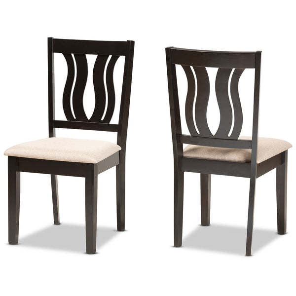 Baxton Studio Baxton Fenton Modern Dining Chair Set - 2-Piece Sand Upholstered Design with Dark Brown Wood Finish RH338C-Sand/Dark Brown-DC-2PK