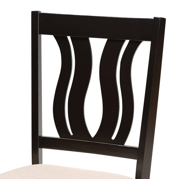 Baxton Studio Baxton Studio Fenton 7-Piece Dining Set - Modern Sand Upholstered Chairs & Dark Brown Table Design RH338C-Sand/Dark Brown-7PC Dining Set
