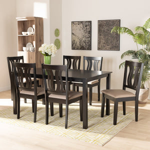Baxton Studio Baxton Studio Fenton 7-Piece Dining Set - Modern Sand Upholstered Chairs & Dark Brown Table Design RH338C-Sand/Dark Brown-7PC Dining Set