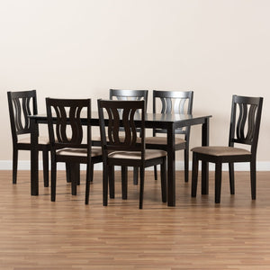 Baxton Studio Baxton Studio Fenton 7-Piece Dining Set - Modern Sand Upholstered Chairs & Dark Brown Table Design RH338C-Sand/Dark Brown-7PC Dining Set