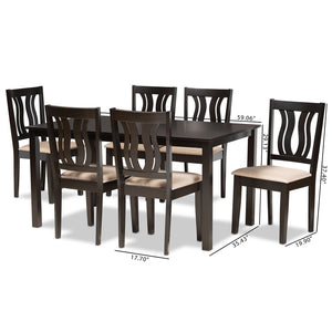 Baxton Studio Baxton Studio Fenton 7-Piece Dining Set - Modern Sand Upholstered Chairs & Dark Brown Table Design RH338C-Sand/Dark Brown-7PC Dining Set