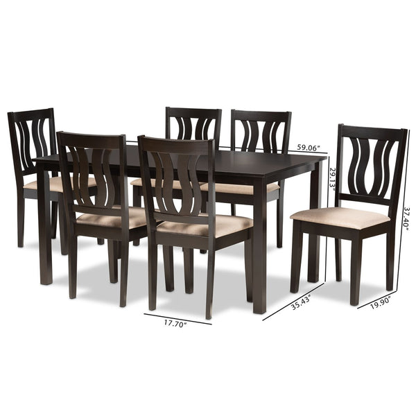 Baxton Studio Baxton Studio Fenton 7-Piece Dining Set - Modern Sand Upholstered Chairs & Dark Brown Table Design RH338C-Sand/Dark Brown-7PC Dining Set