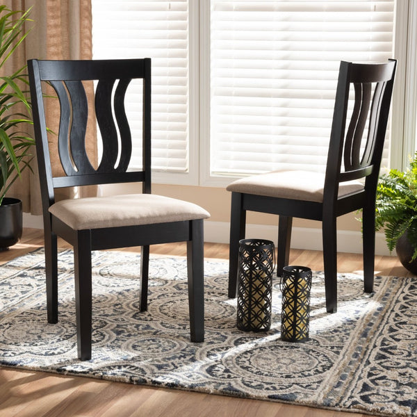 Baxton Studio Baxton Fenton Modern Dining Chair Set - 2-Piece Sand Upholstered Design with Dark Brown Wood Finish RH338C-Sand/Dark Brown-DC-2PK
