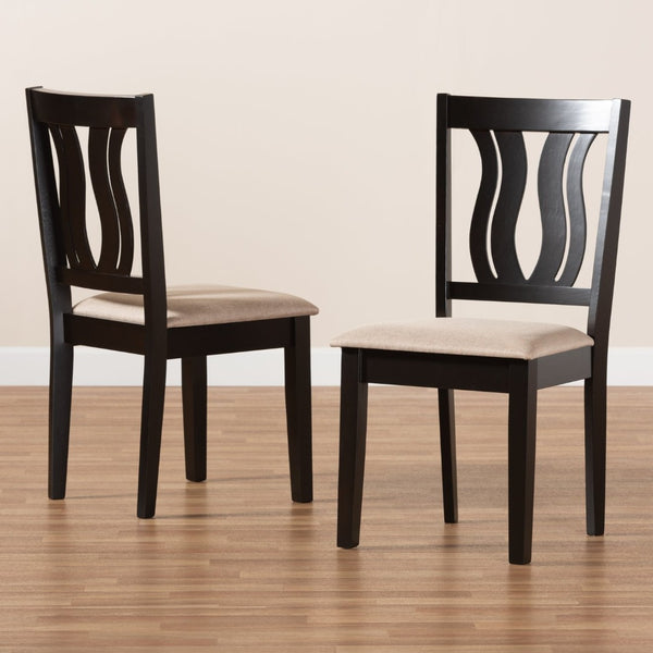 Baxton Studio Baxton Fenton Modern Dining Chair Set - 2-Piece Sand Upholstered Design with Dark Brown Wood Finish RH338C-Sand/Dark Brown-DC-2PK