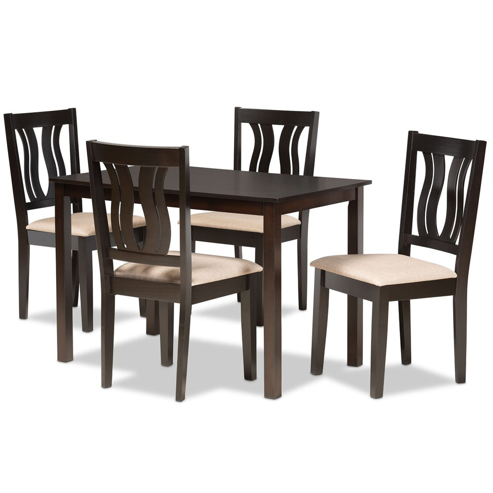 Baxton Studio Baxton Fenton 5-Piece Modern Dining Set with Sand Upholstered Chairs and Dark Brown Wood Table RH338C-Sand/Dark Brown-5PC Dining Set