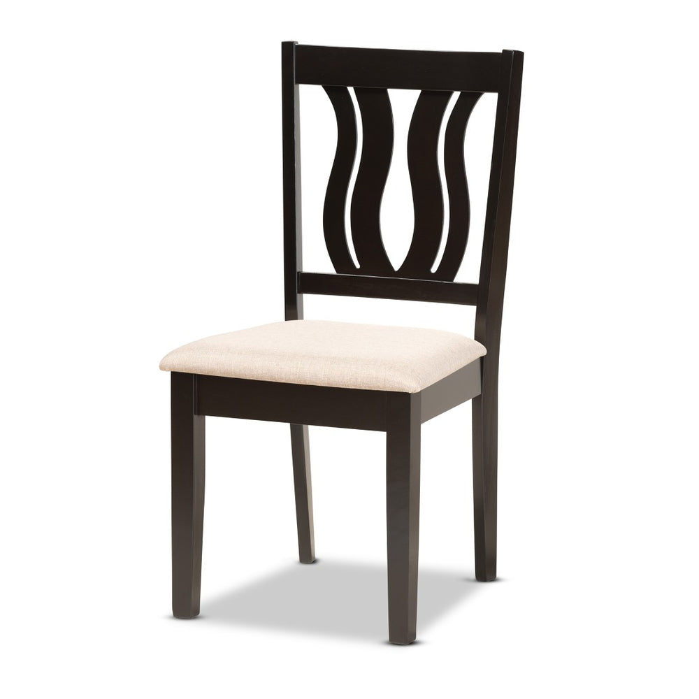 Baxton Studio Baxton Fenton 5-Piece Modern Dining Set with Sand Upholstered Chairs and Dark Brown Wood Table RH338C-Sand/Dark Brown-5PC Dining Set