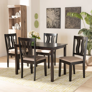 Baxton Studio Baxton Fenton 5-Piece Modern Dining Set with Sand Upholstered Chairs and Dark Brown Wood Table RH338C-Sand/Dark Brown-5PC Dining Set