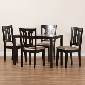 Baxton Studio Baxton Fenton 5-Piece Modern Dining Set with Sand Upholstered Chairs and Dark Brown Wood Table RH338C-Sand/Dark Brown-5PC Dining Set