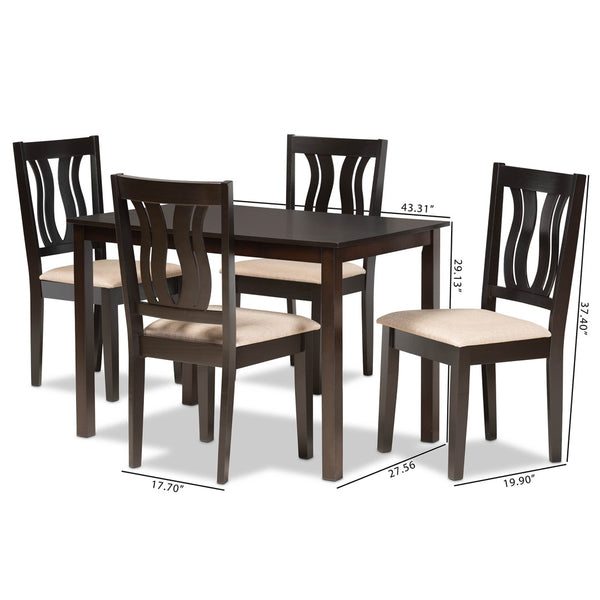 Baxton Studio Baxton Fenton 5-Piece Modern Dining Set with Sand Upholstered Chairs and Dark Brown Wood Table RH338C-Sand/Dark Brown-5PC Dining Set