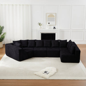English Elm [video]151.6-inch Modular Chenille Sectional with Deep Seats and Chaise for Open Living Spaces Black W3505S00059