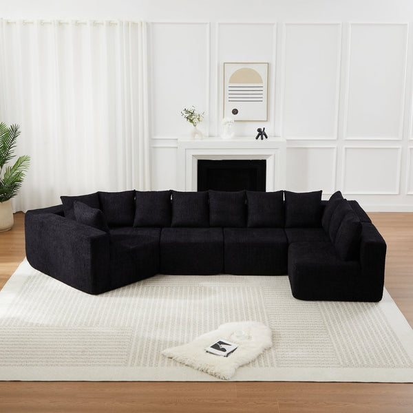 English Elm [video]151.6-inch Modular Chenille Sectional with Deep Seats and Chaise for Open Living Spaces Black W3505S00059